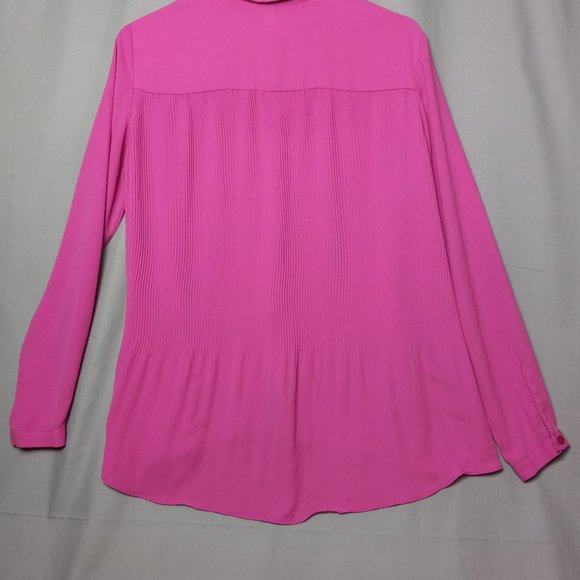 Jones New York Signature Pink Ruched Back Long Sleeve Button Up Women's Blouse S - Picture 2 of 12